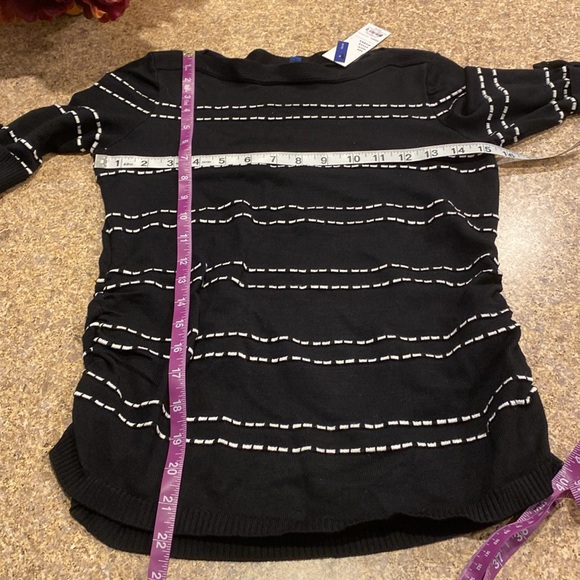 NWT Apt. 9 Petite Small Sweater Rushed Side Pullover Short Sleeve Black & White - Picture 10 of 16